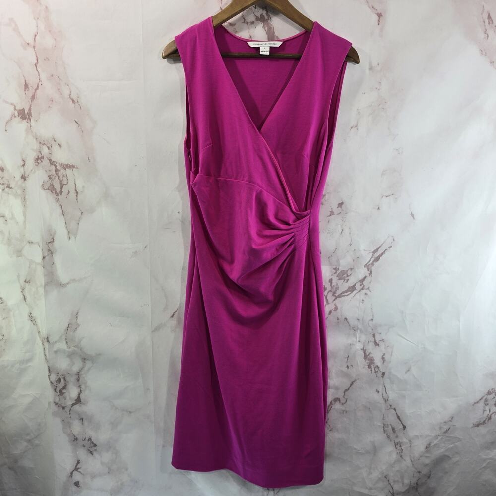 Diane Von Furstenberg Dress Womens 10 Medium Pink Magenta V Neck Ruched Plunge
